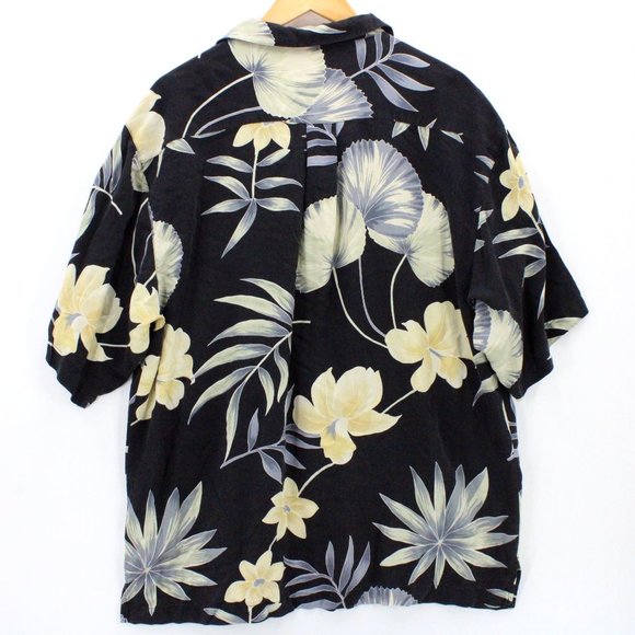 Jamaica Jaxx Hawaiian Silk Shirt Mens Black Button Down Floral Short Sleeve Sz L - Picture 7 of 9